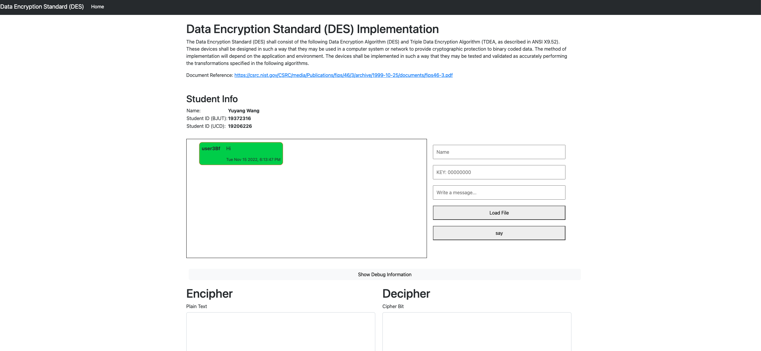 Data Encryption Standard (DES) based Secure Communication Application